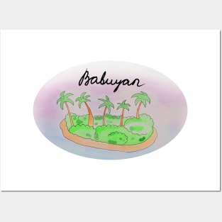 Babuyan watercolor Island travel, beach, sea and palm trees. Holidays and rest, summer and relaxation Posters and Art